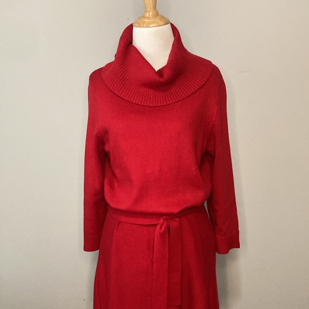 Talbots Red Sweater Dress Cowl Neckline large petite - Picture 5 of 9